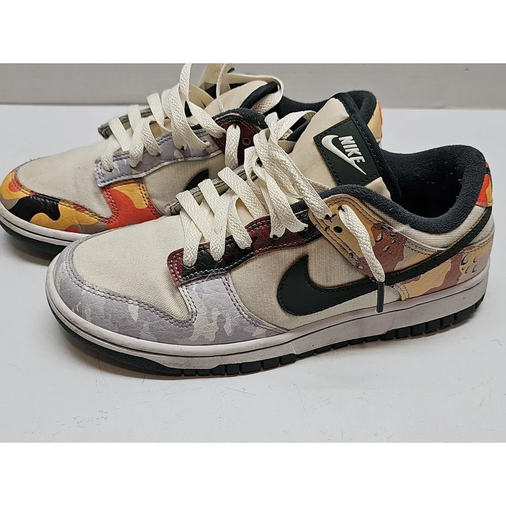 Nike Dunk SE Sail Multi-Camo Low Top Leather Sneakers DH0957-100 Sz 7.5